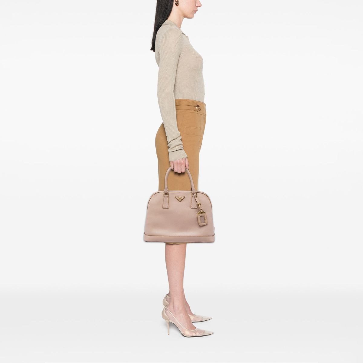 Prada Large Saffiano Lux Open Promenade Satchel — Pink