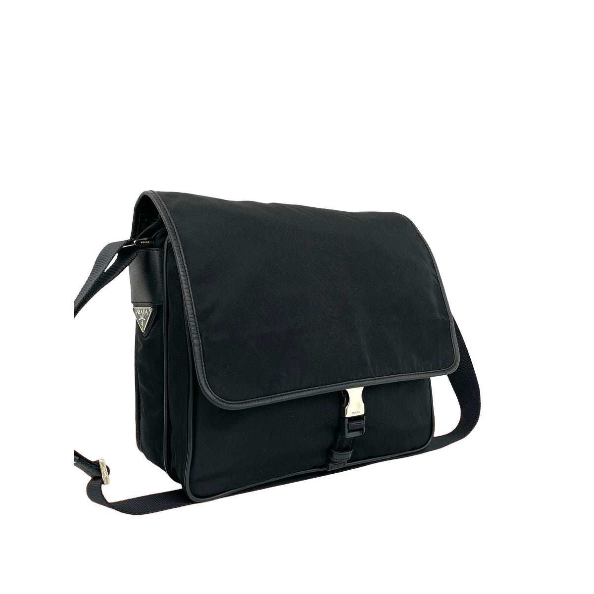 Prada Tessuto Buckle Messenger Bag — Black
