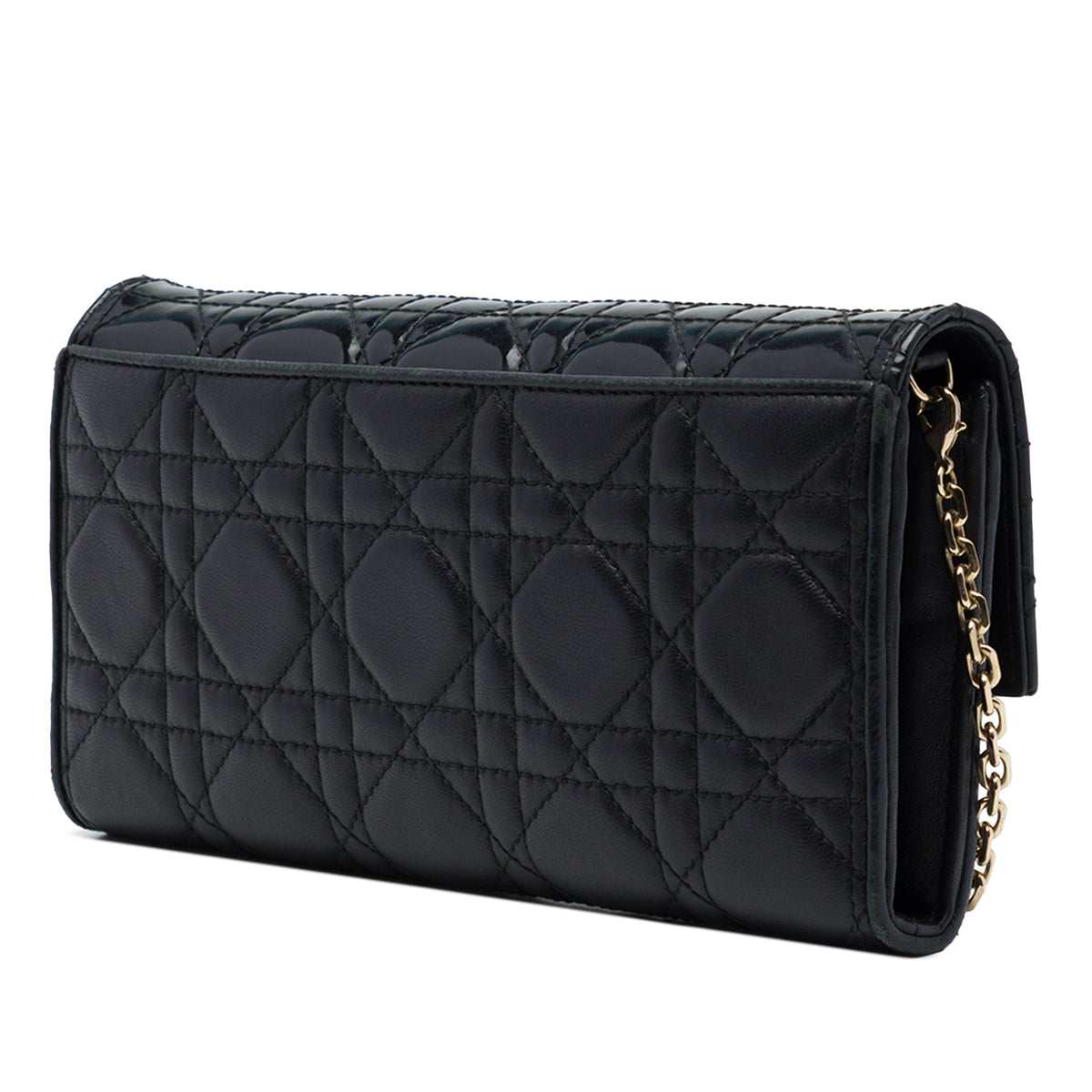 Dior Patent and Lambskin Cannage Lady Dior Wallet On Chain — Black