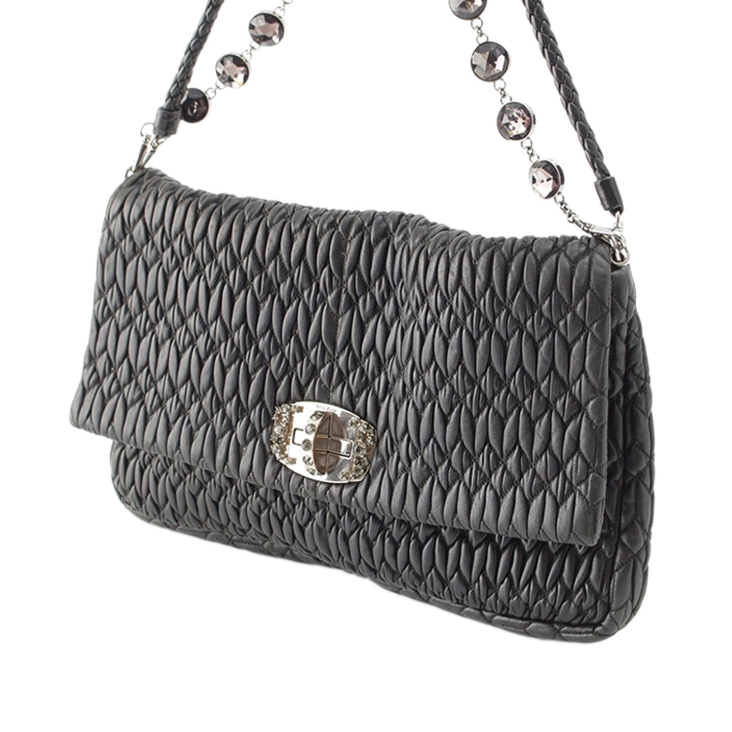Miu Miu Matelasse Nappa Crystal Chain Satchel