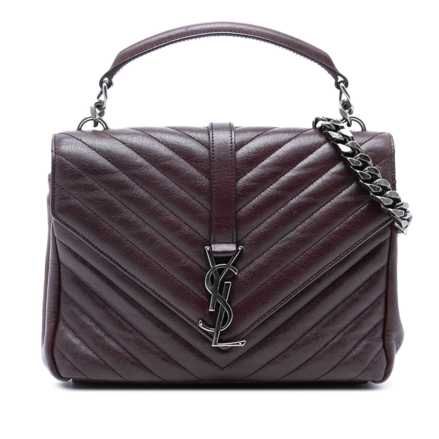 Saint Laurent Medium Quilted Chevron Sheepskin College Satchel