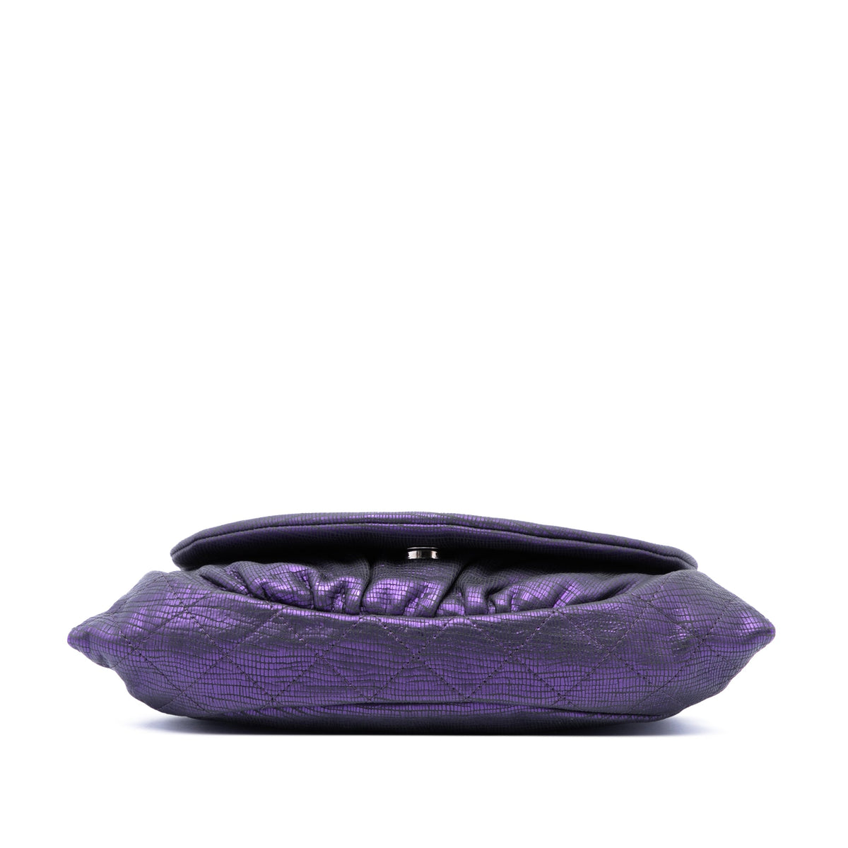 Chanel CC Metallic Crackling Lizard Printed Leather Half Moon Wallet on Chain