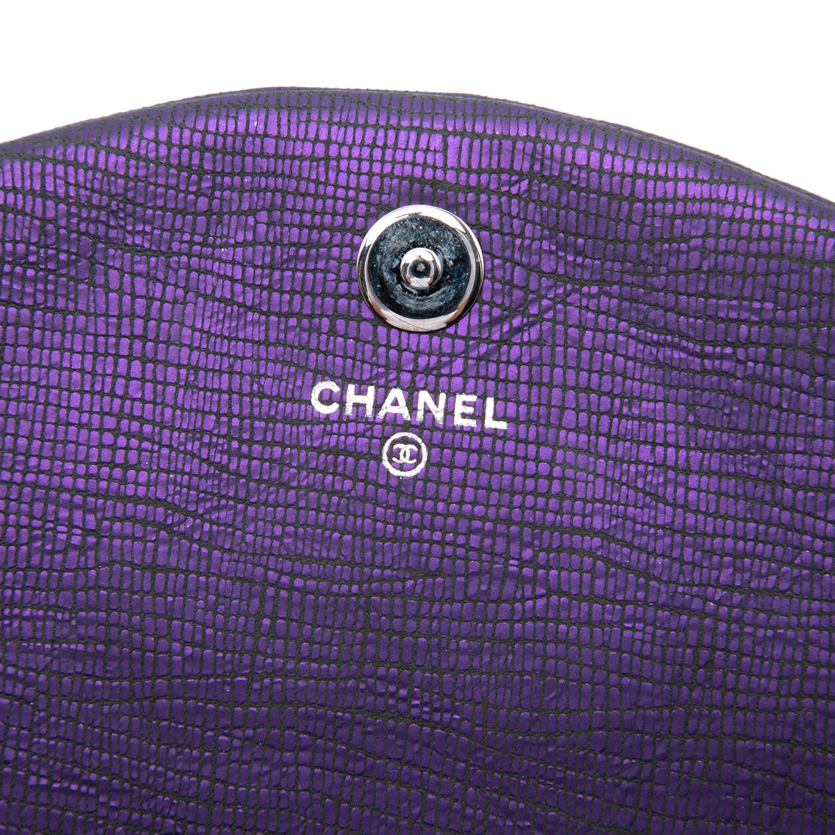 Chanel CC Metallic Crackling Lizard Printed Leather Half Moon Wallet on Chain