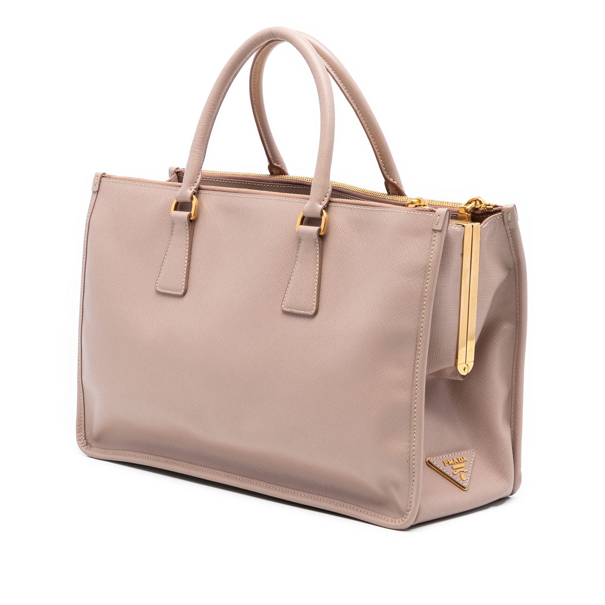 Prada Saffiano Lux Double Zip Frame Tote