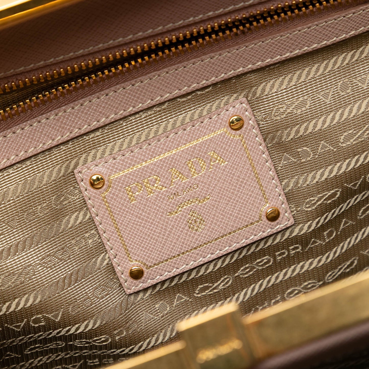 Prada Saffiano Lux Double Zip Frame Tote
