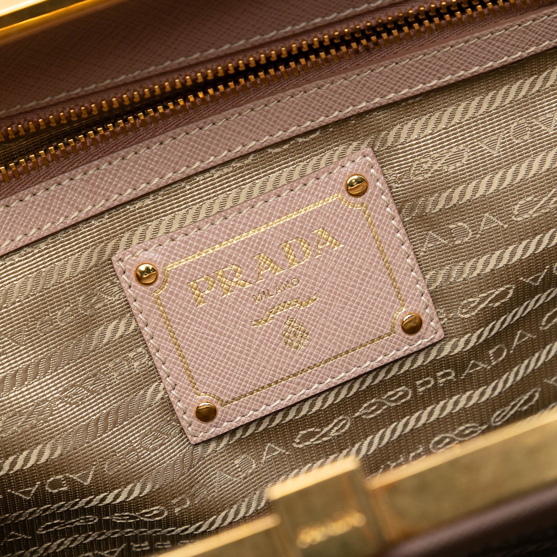 Prada Saffiano Lux Double Zip Frame Tote