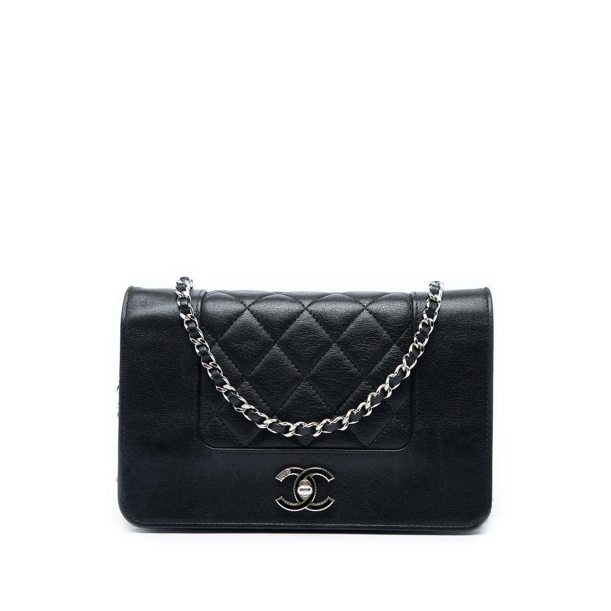 Chanel Quilted Sheepskin Mademoiselle Wallet on Chain — Black