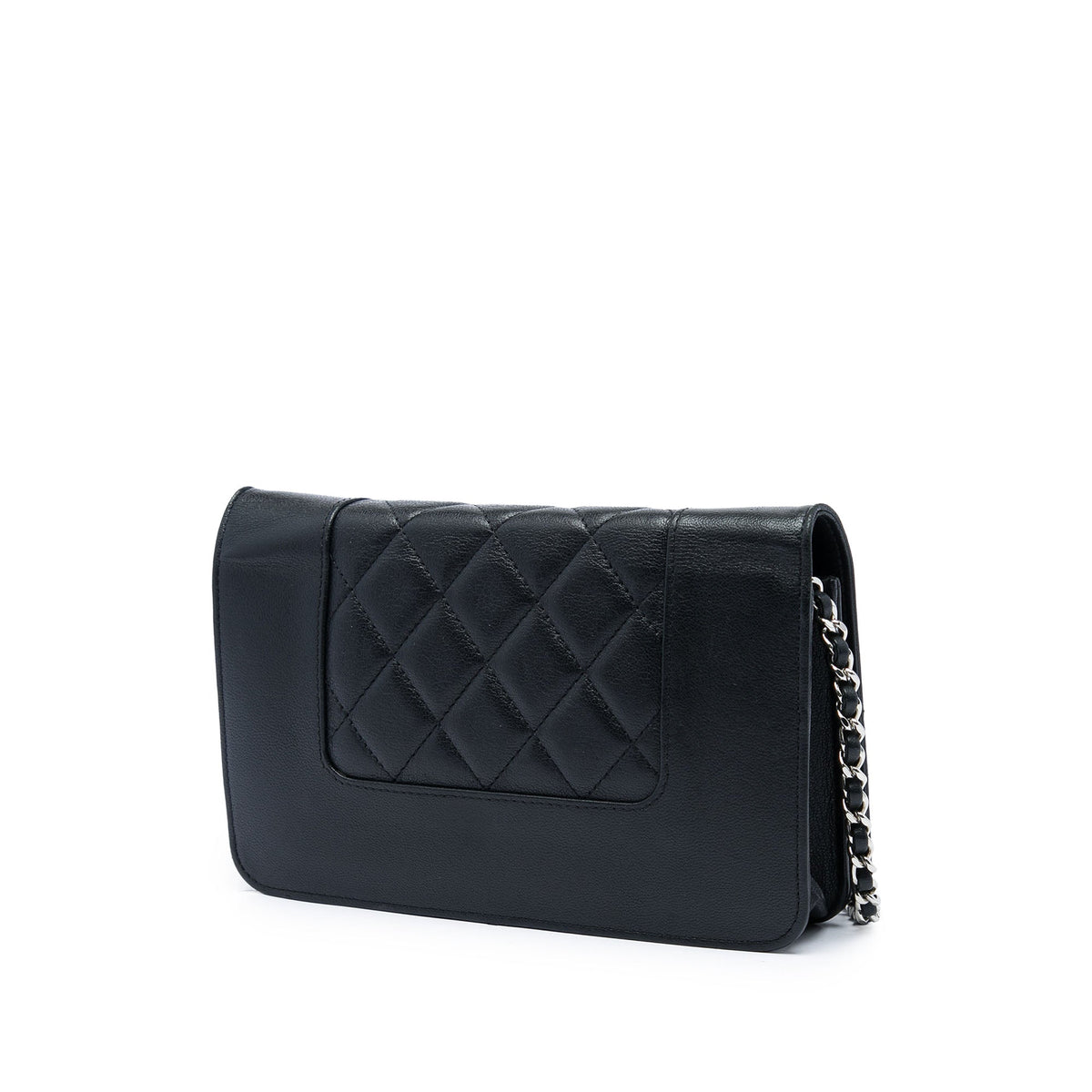 Chanel Quilted Sheepskin Mademoiselle Wallet on Chain — Black