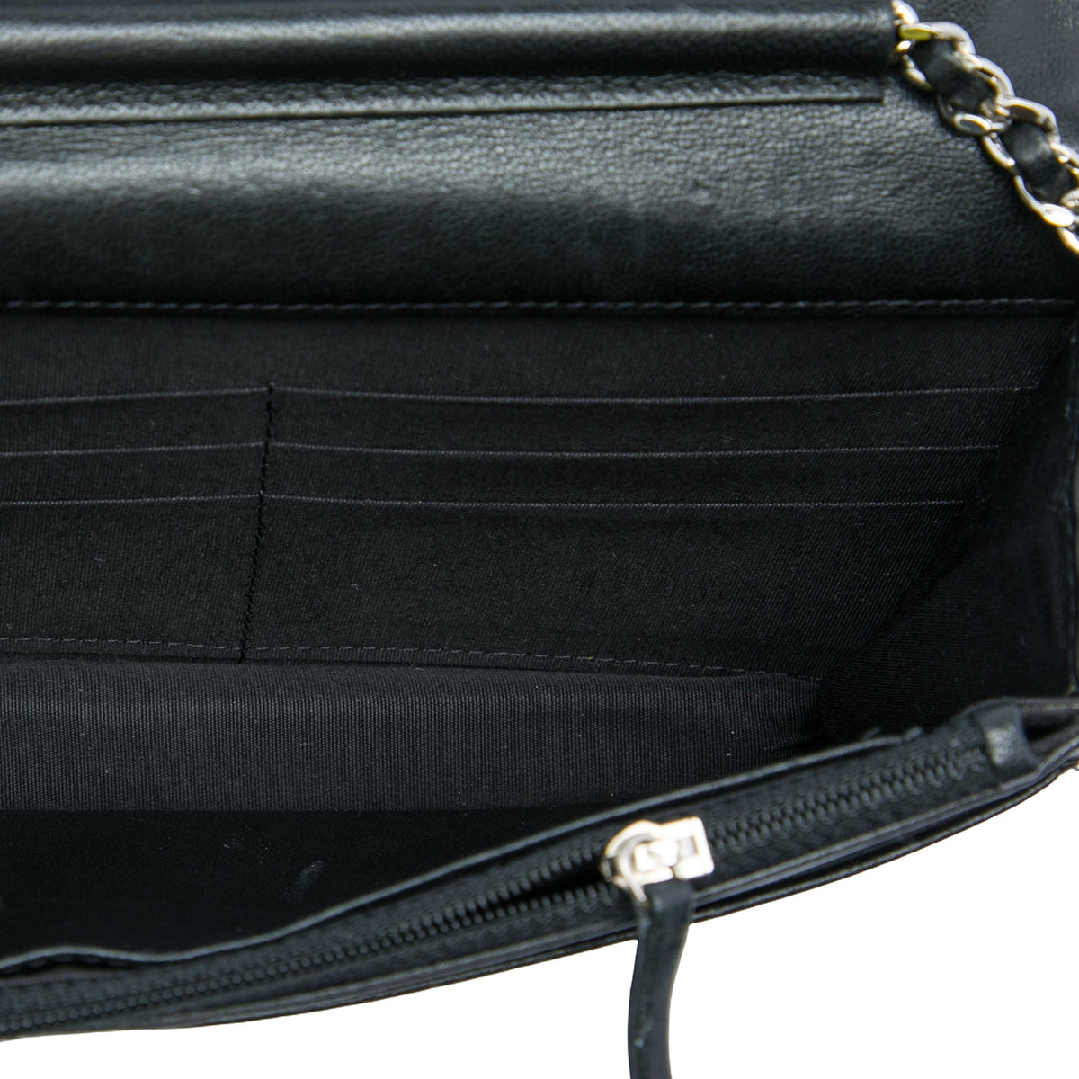 Chanel Quilted Sheepskin Mademoiselle Wallet on Chain — Black