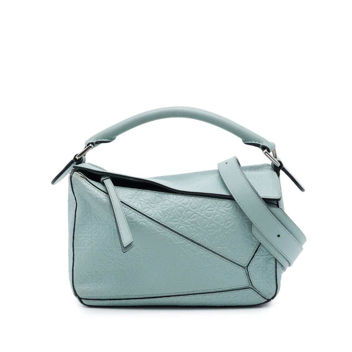LOEWE Small Anagram Embossed Calfskin Puzzle Satchel — Blue