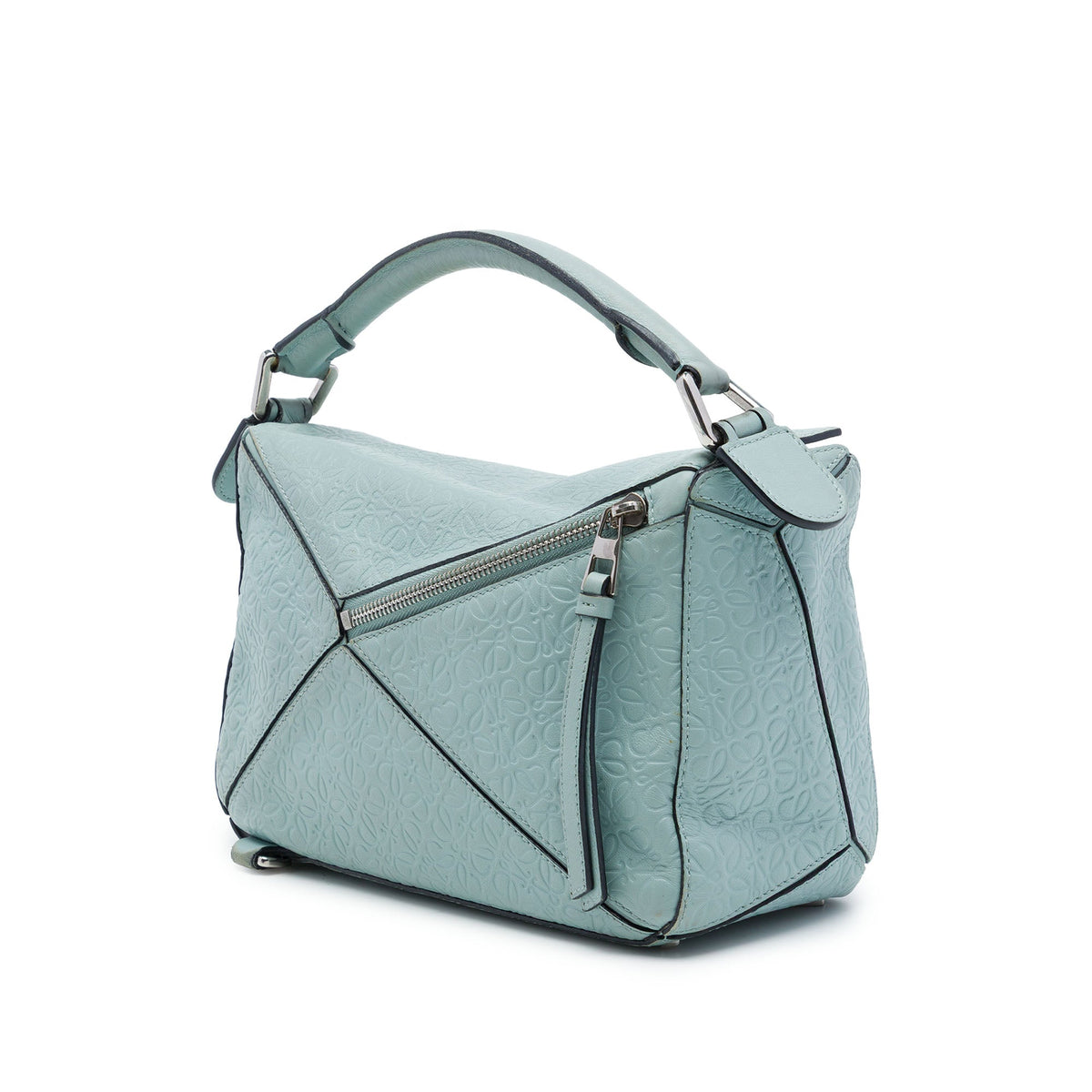 LOEWE Small Anagram Embossed Calfskin Puzzle Satchel — Blue