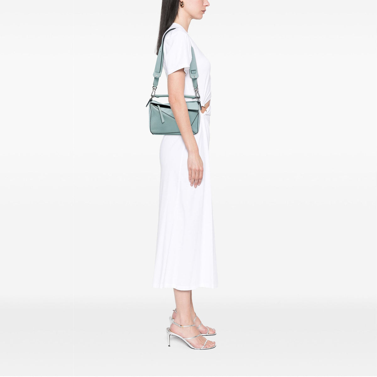 LOEWE Small Anagram Embossed Calfskin Puzzle Satchel — Blue
