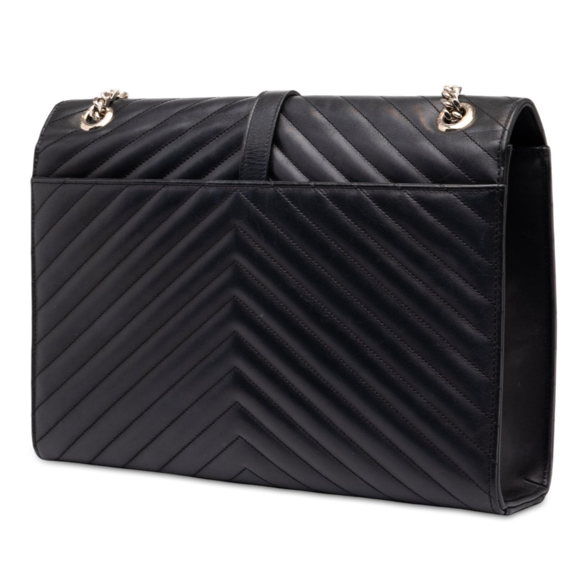 Saint Laurent Large Calfskin Chevron Monogram Envelope Bag — Black