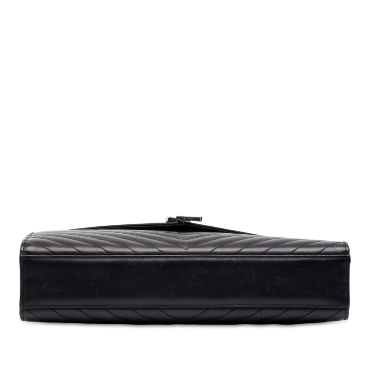 Saint Laurent Large Calfskin Chevron Monogram Envelope Bag — Black