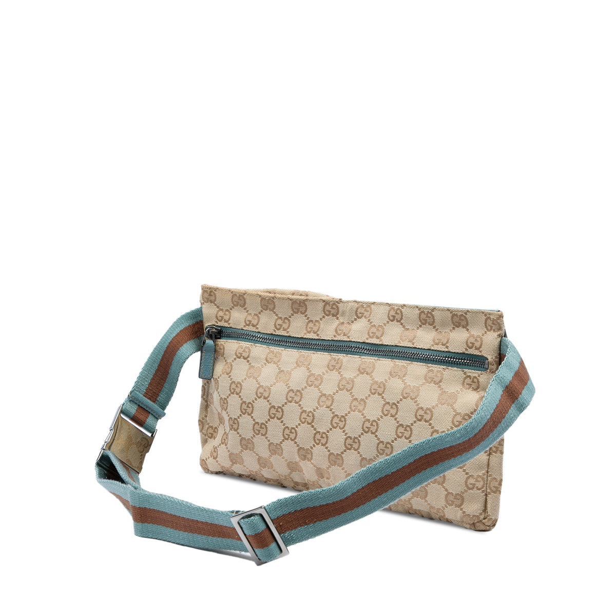 Gucci GG Canvas Web Double Pocket Belt Bag — Beige