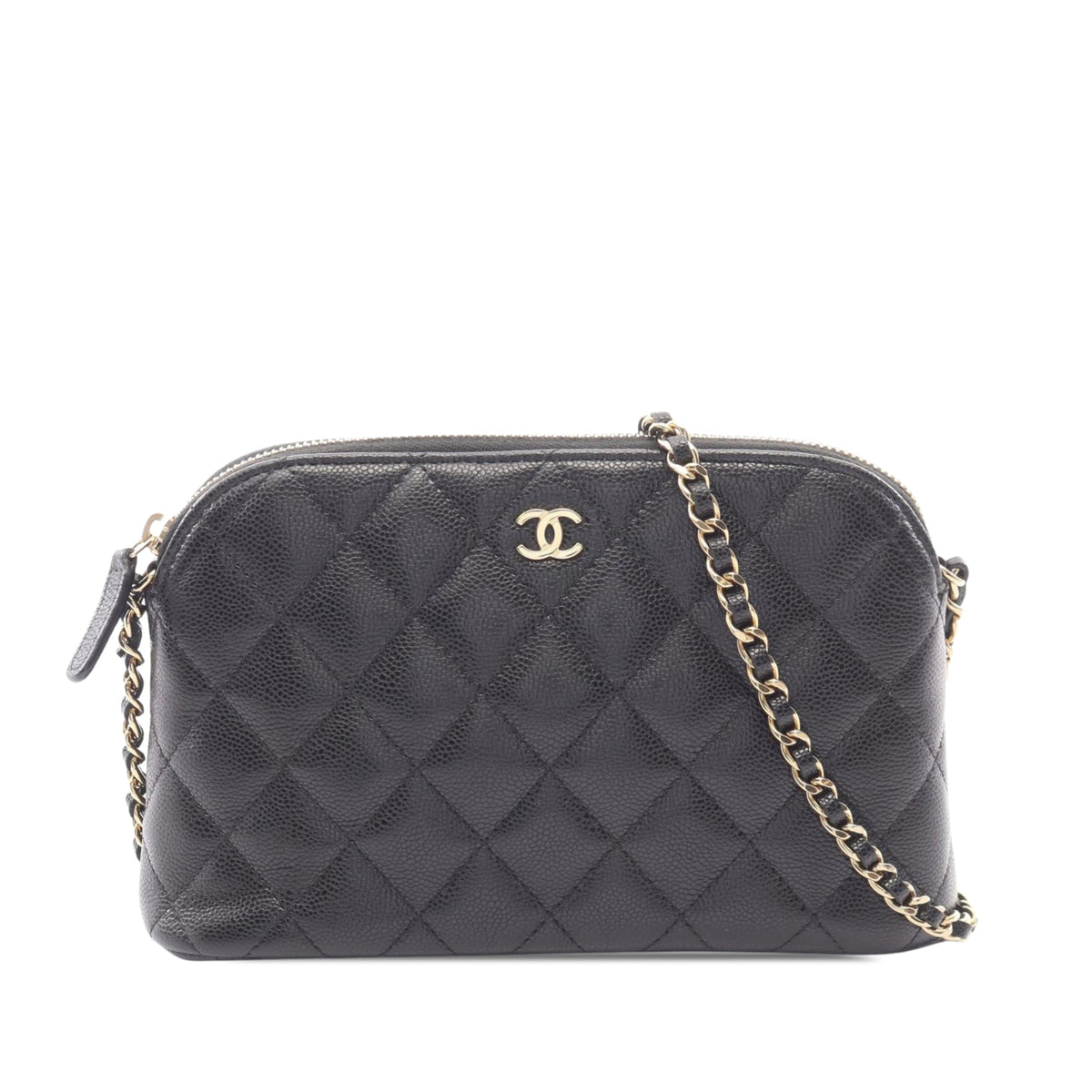 Chanel Mini CC Quilted Caviar Clutch On Chain