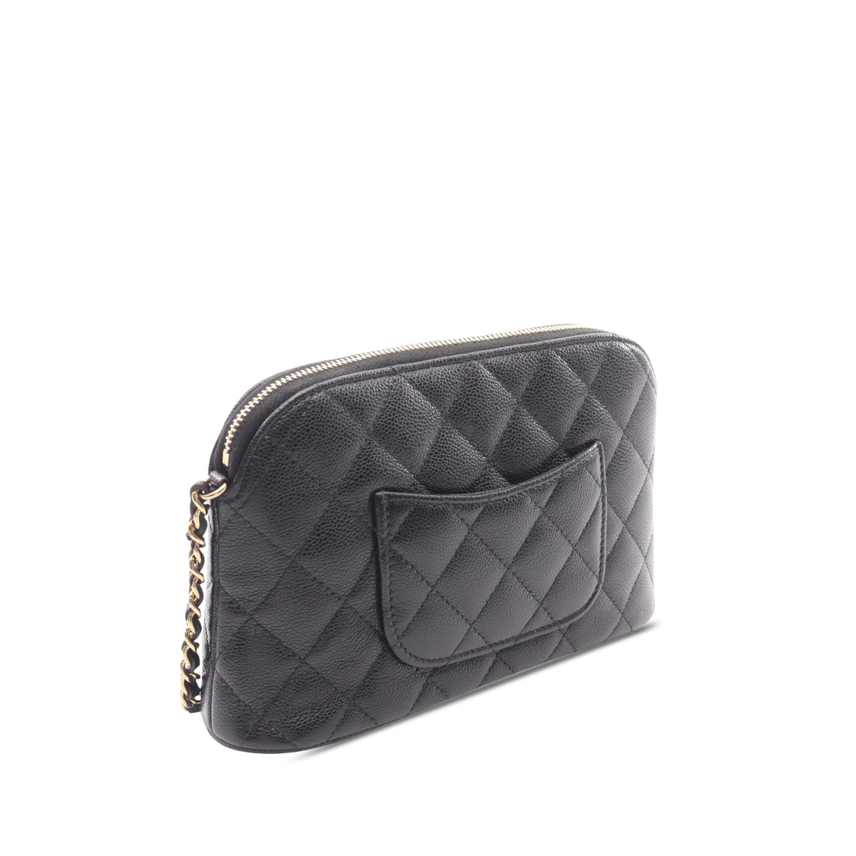 Chanel Mini CC Quilted Caviar Clutch On Chain