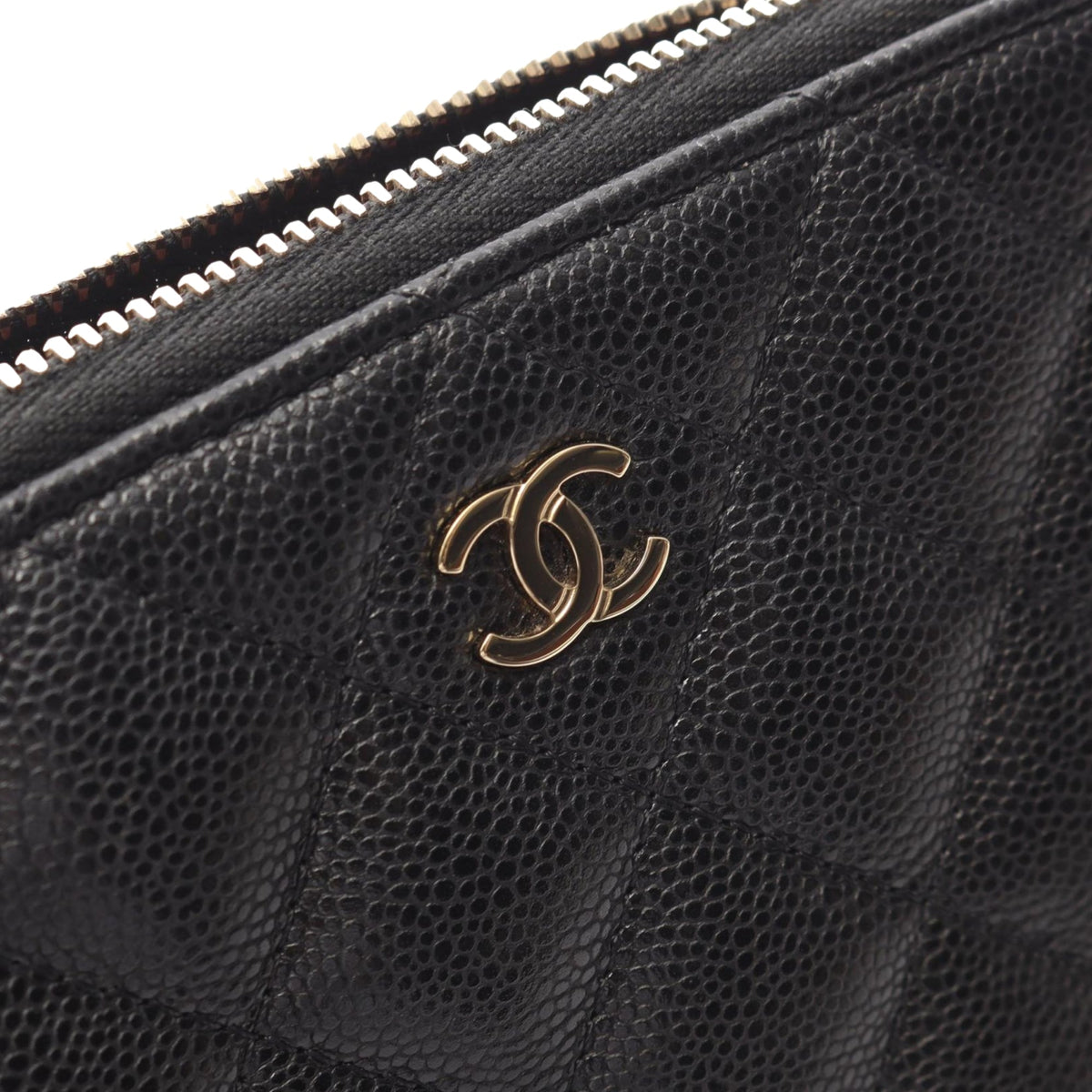 Chanel Mini CC Quilted Caviar Clutch On Chain
