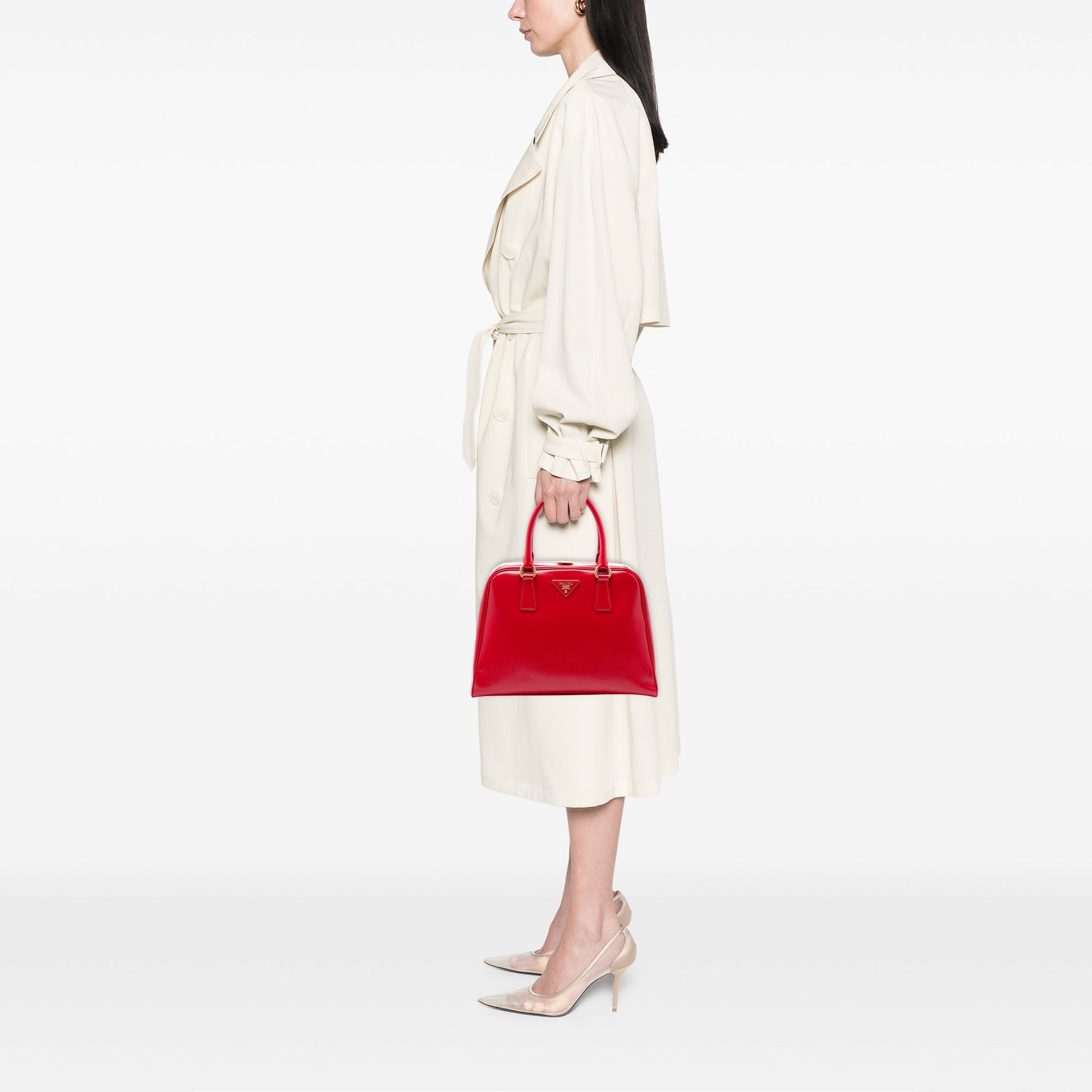 Prada Saffiano Vernice Pyramid Frame Handbag
