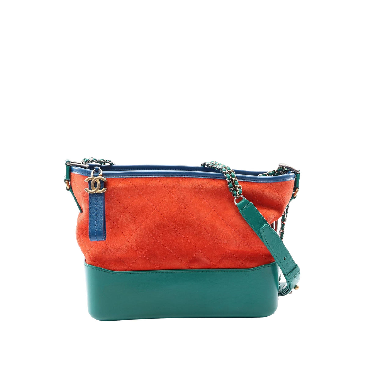Chanel Medium Tricolor Quilted Suede and Calfskin Gabrielle Hobo — Orange