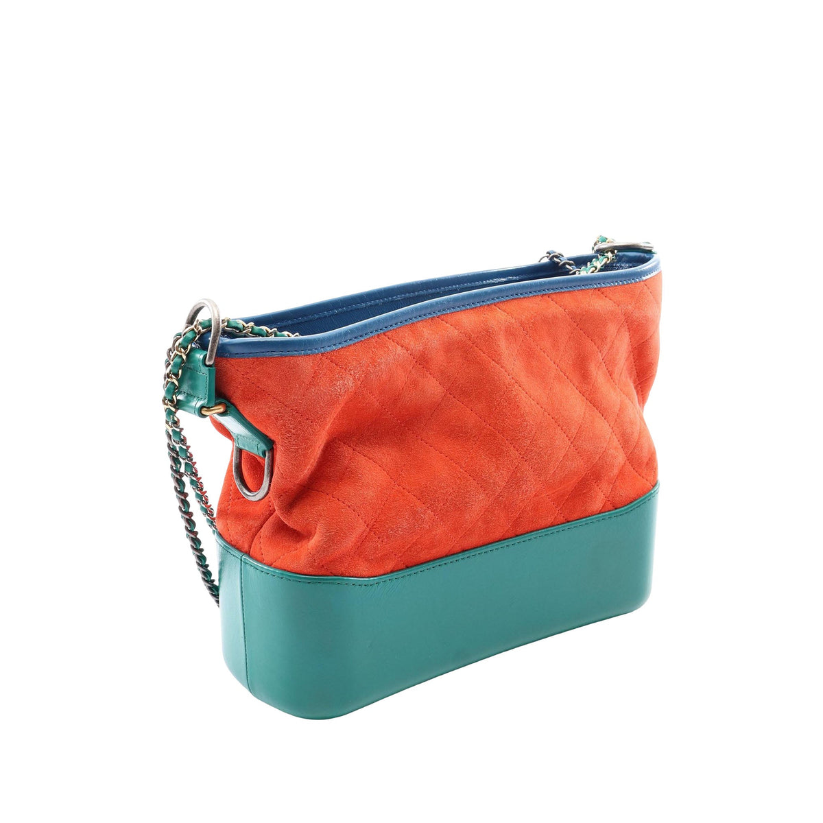 Chanel Medium Tricolor Quilted Suede and Calfskin Gabrielle Hobo — Orange