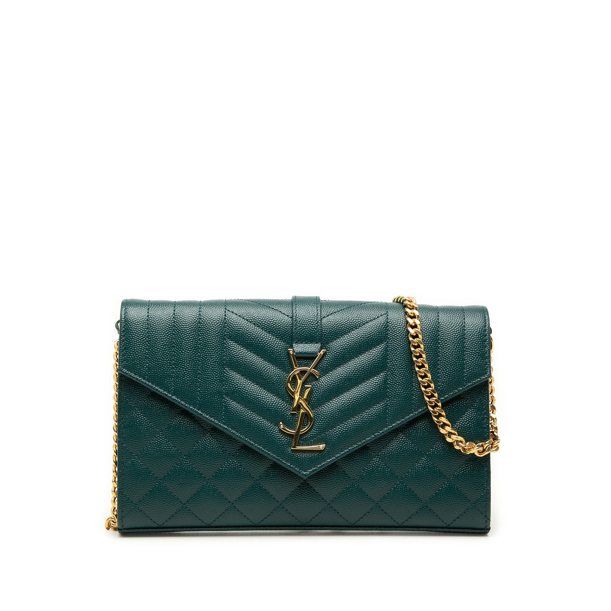 Saint Laurent Grain De Poudre Triquilt Monogram Envelope Wallet on Chain