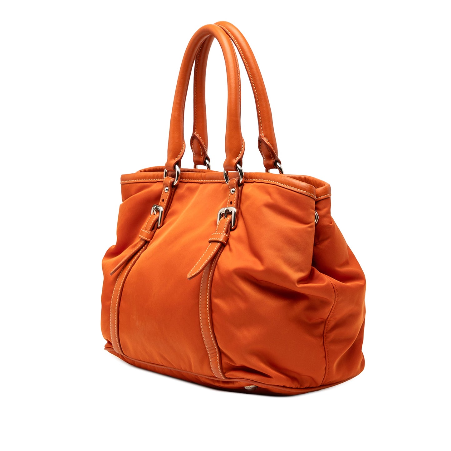 Prada Soft Calf Trimmed Tessuto Satchel