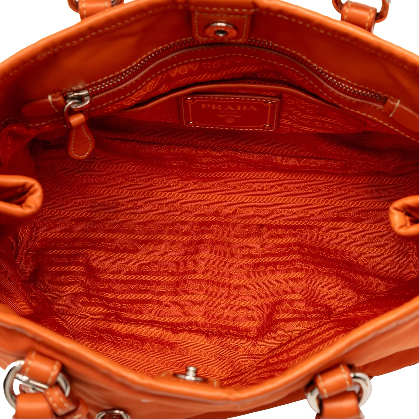 Prada Soft Calf Trimmed Tessuto Satchel