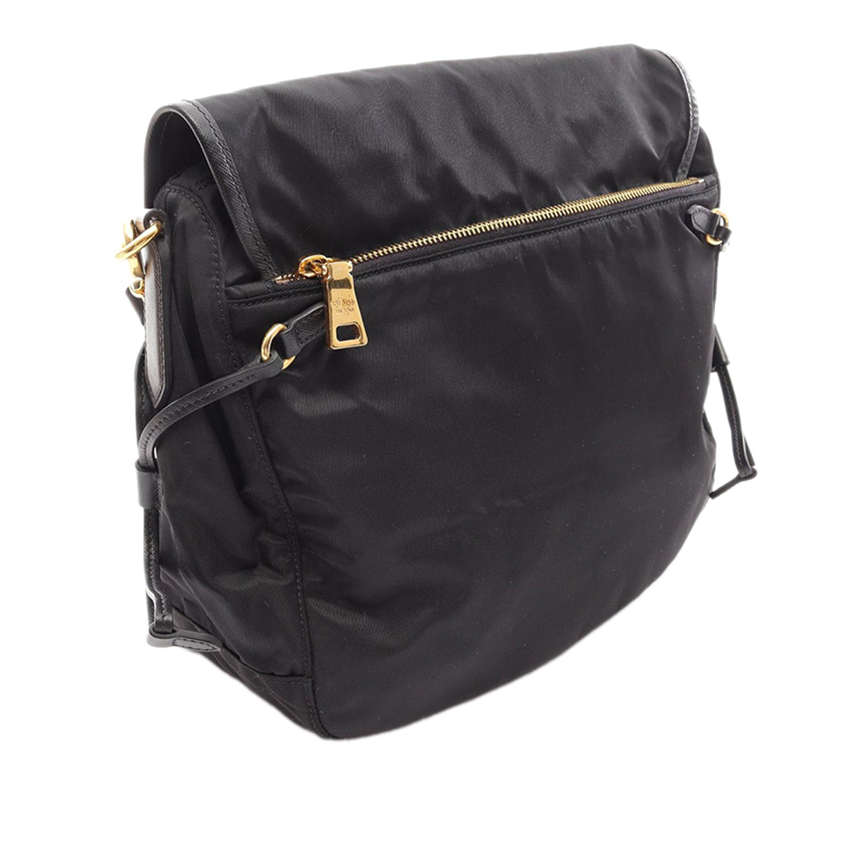 Prada Tessuto Zip Double Buckle Messenger Bag