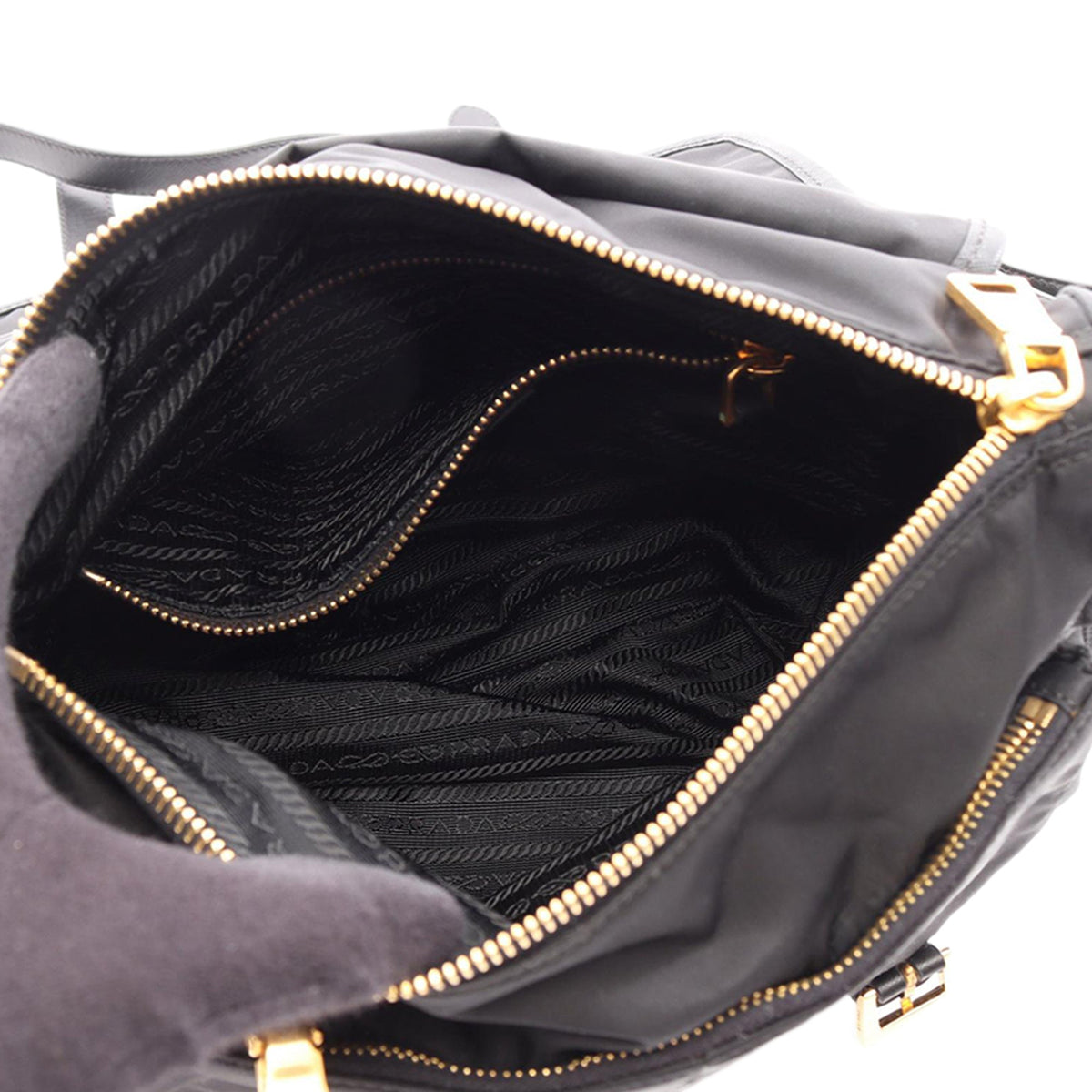 Prada Tessuto Zip Double Buckle Messenger Bag