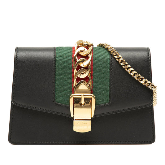 Gucci Super Mini Calfskin Web Sylvie Chain Crossbody