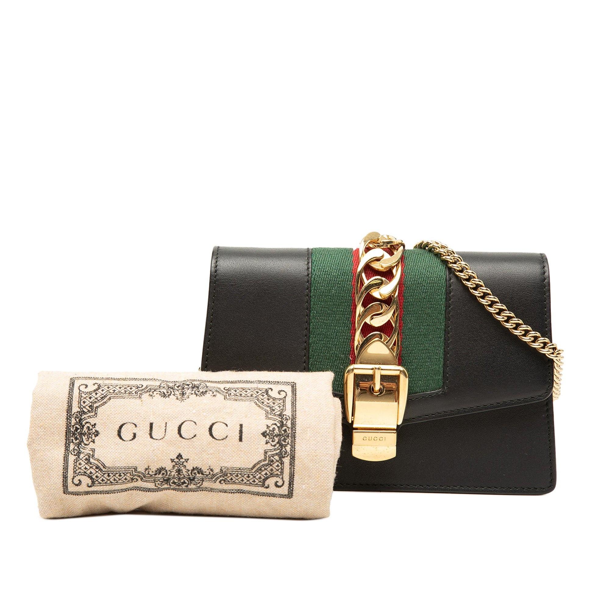 Gucci Super Mini Calfskin Web Sylvie Chain Crossbody