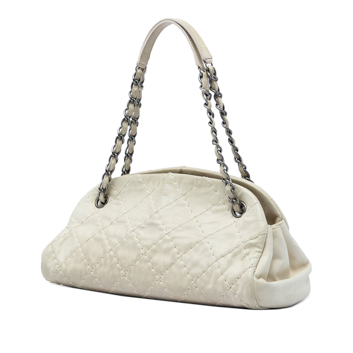 Chanel Medium Stitched Aged Calfskin Just Mademoiselle Bowling Bag — White