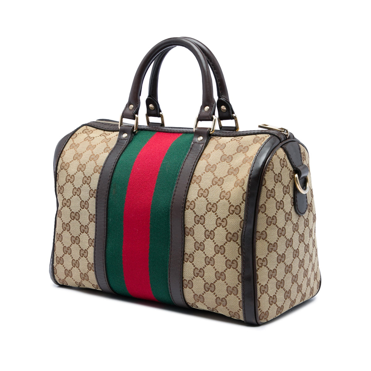 Gucci Medium GG Canvas Web Joy Boston Bag — Beige