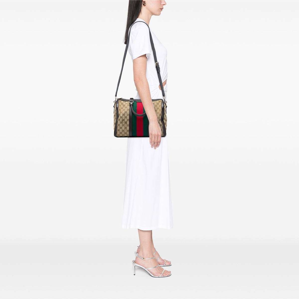 Gucci Medium GG Canvas Web Joy Boston Bag — Beige