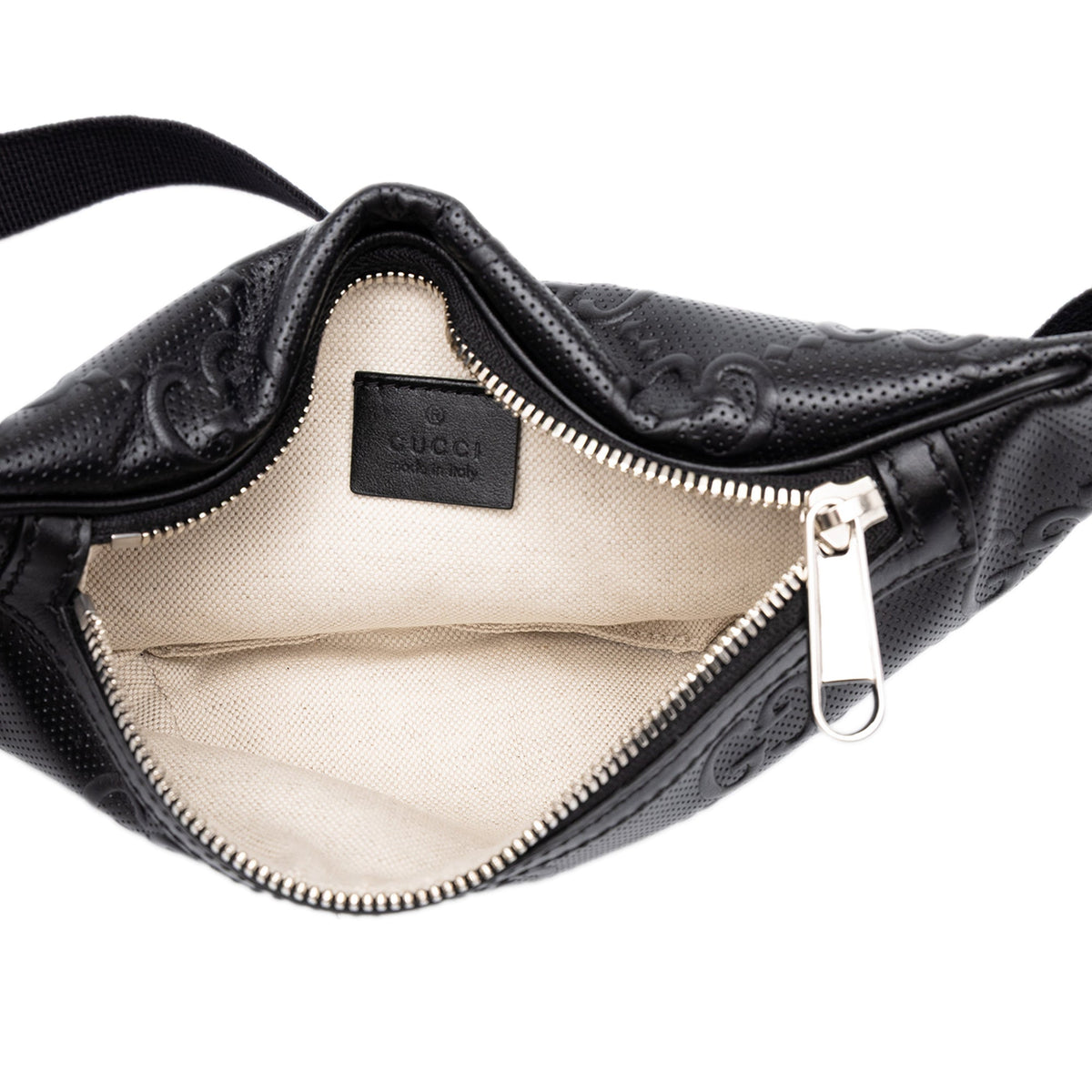 Gucci GG Embossed Perforated Calfskin Belt Bag — Black