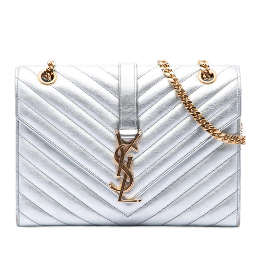 Saint Laurent Medium Chevron Metallic Calfskin Monogram Envelope Bag
