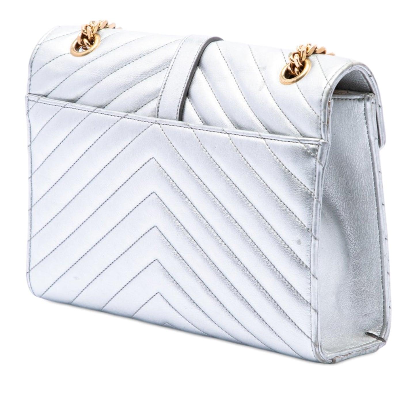 Saint Laurent Medium Chevron Metallic Calfskin Monogram Envelope Bag