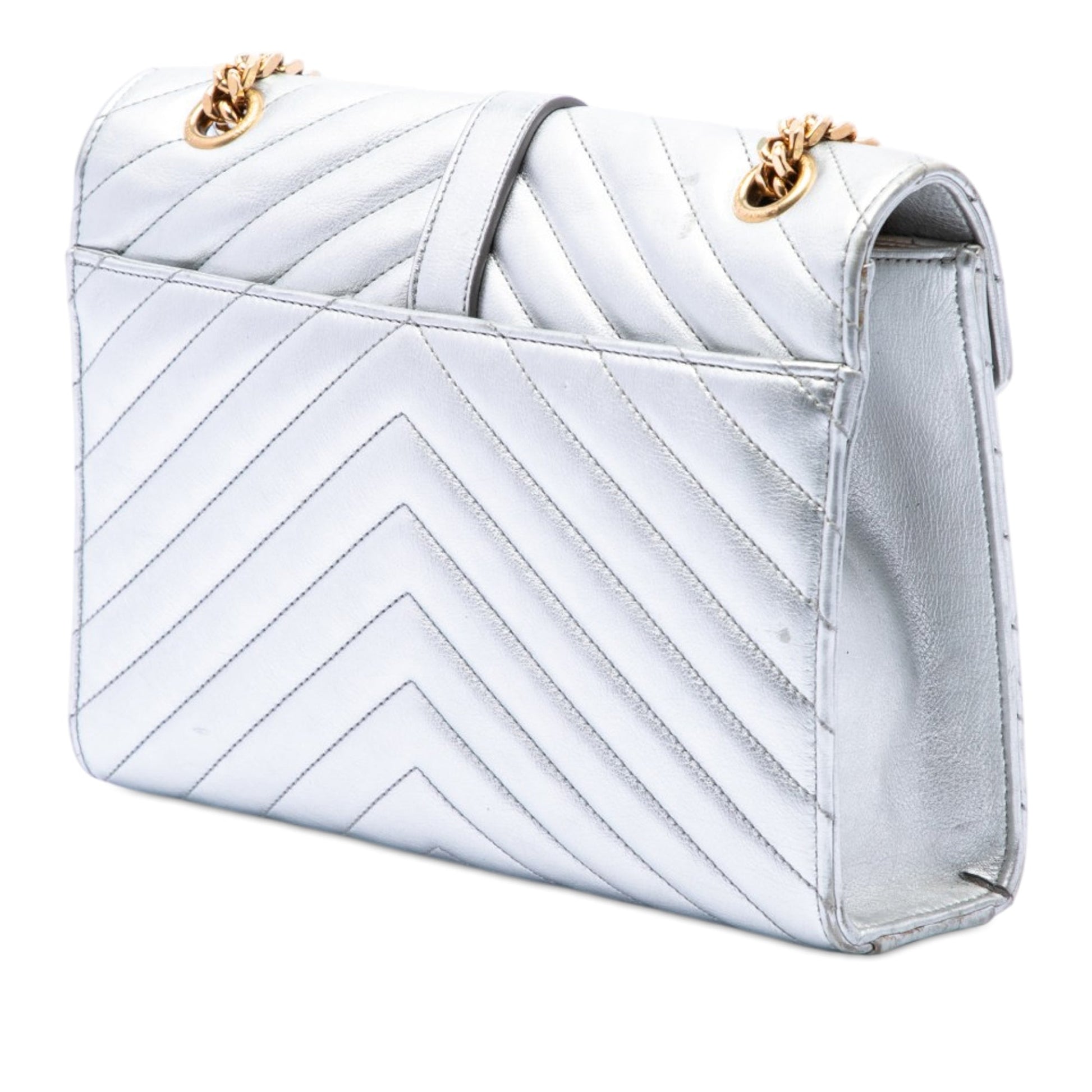 Saint Laurent Medium Chevron Metallic Calfskin Monogram Envelope Bag