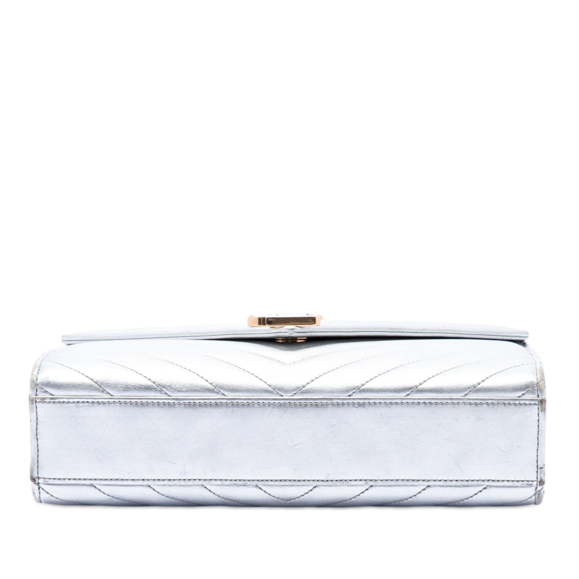 Saint Laurent Medium Chevron Metallic Calfskin Monogram Envelope Bag