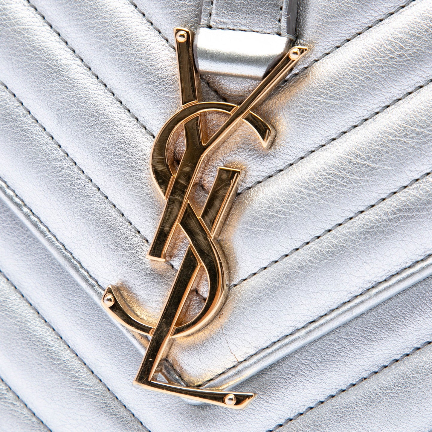 Saint Laurent Medium Chevron Metallic Calfskin Monogram Envelope Bag