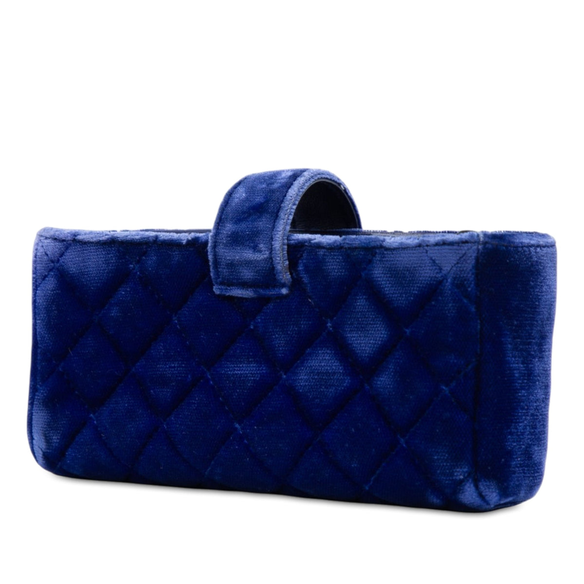 Chanel Mini CC Quilted Velvet Phone Holder with Chain — Blue