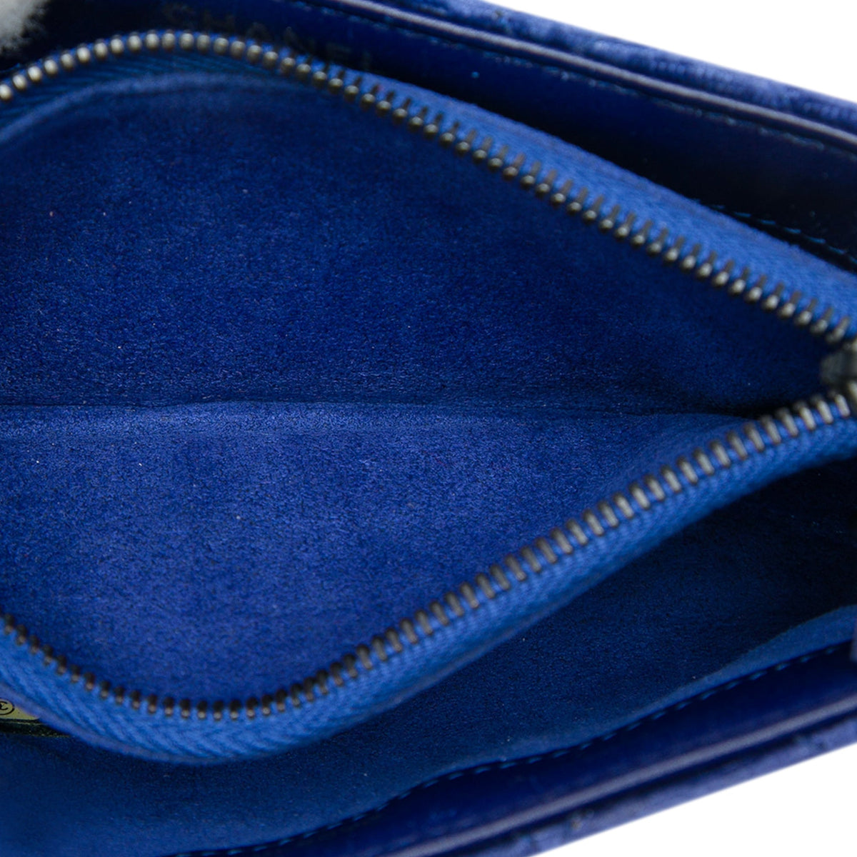 Chanel Mini CC Quilted Velvet Phone Holder with Chain — Blue