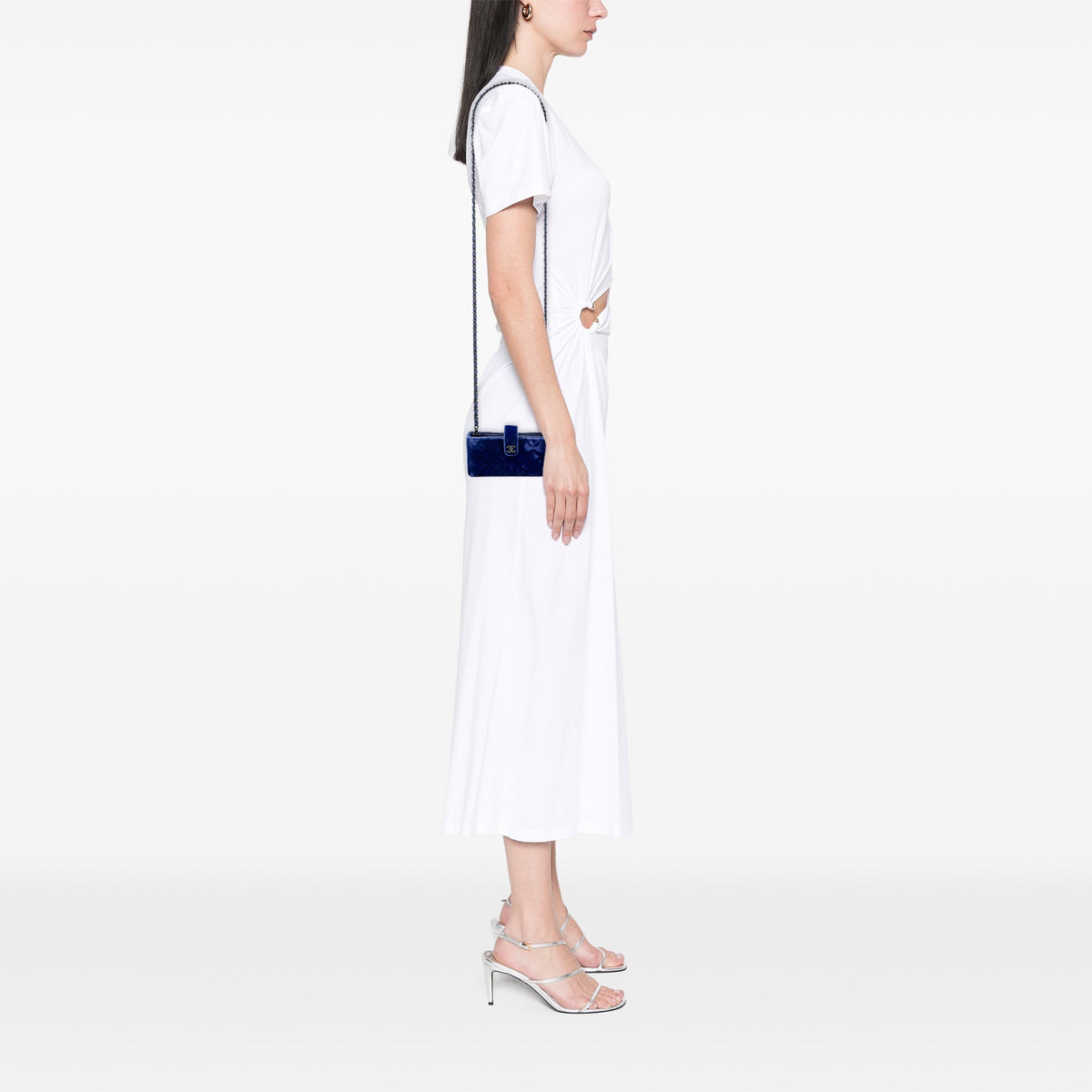 Chanel Mini CC Quilted Velvet Phone Holder with Chain — Blue