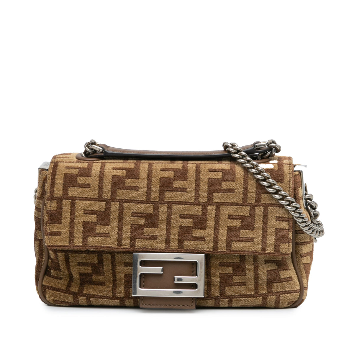 Fendi Zucca Wool Chain Midi Baguette — Brown