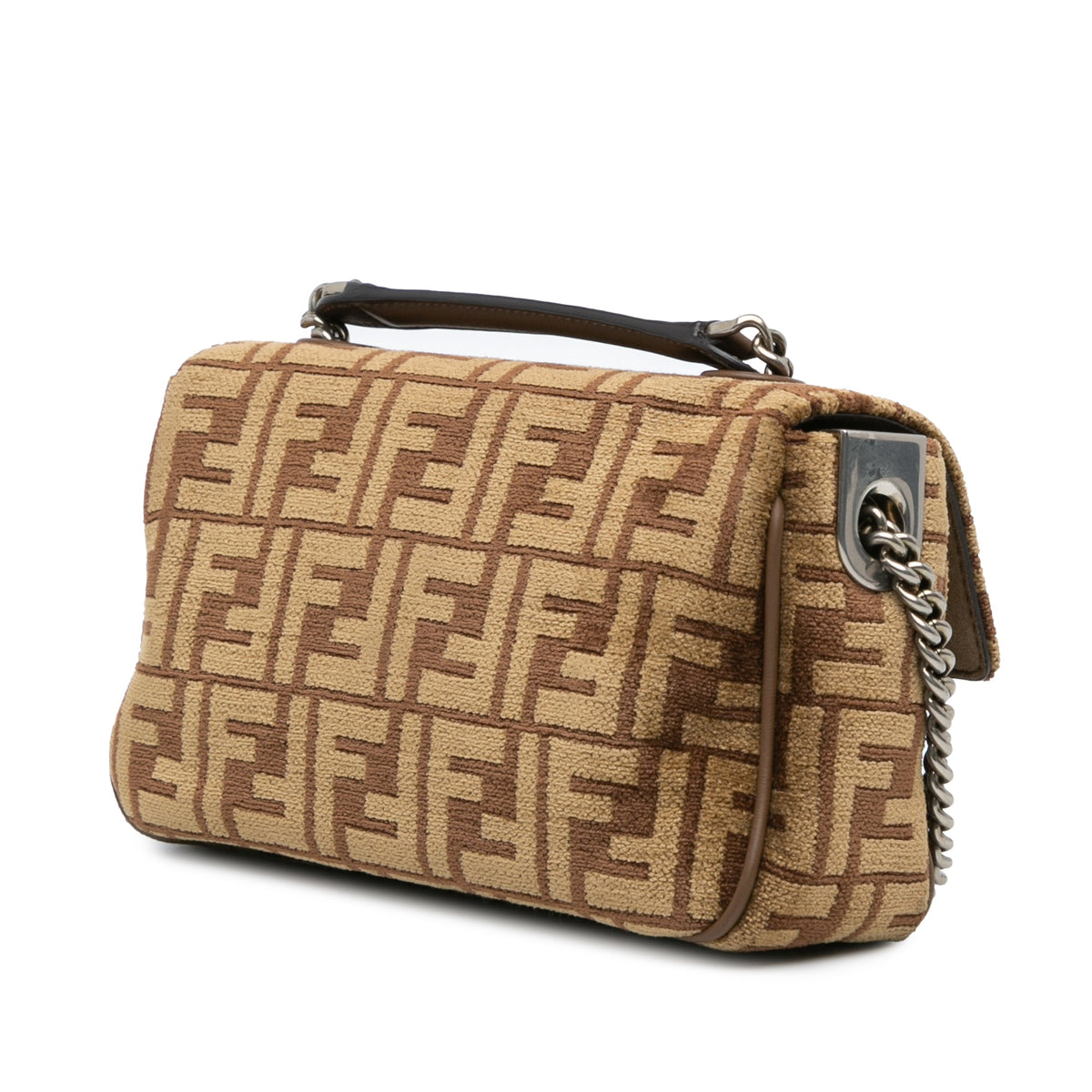 Fendi Zucca Wool Chain Midi Baguette — Brown
