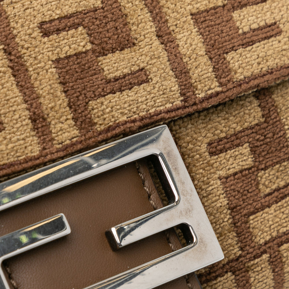 Fendi Zucca Wool Chain Midi Baguette — Brown