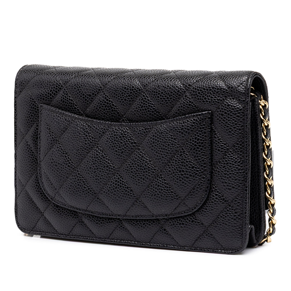 Chanel CC Quilted Caviar Wallet on Chain — Black