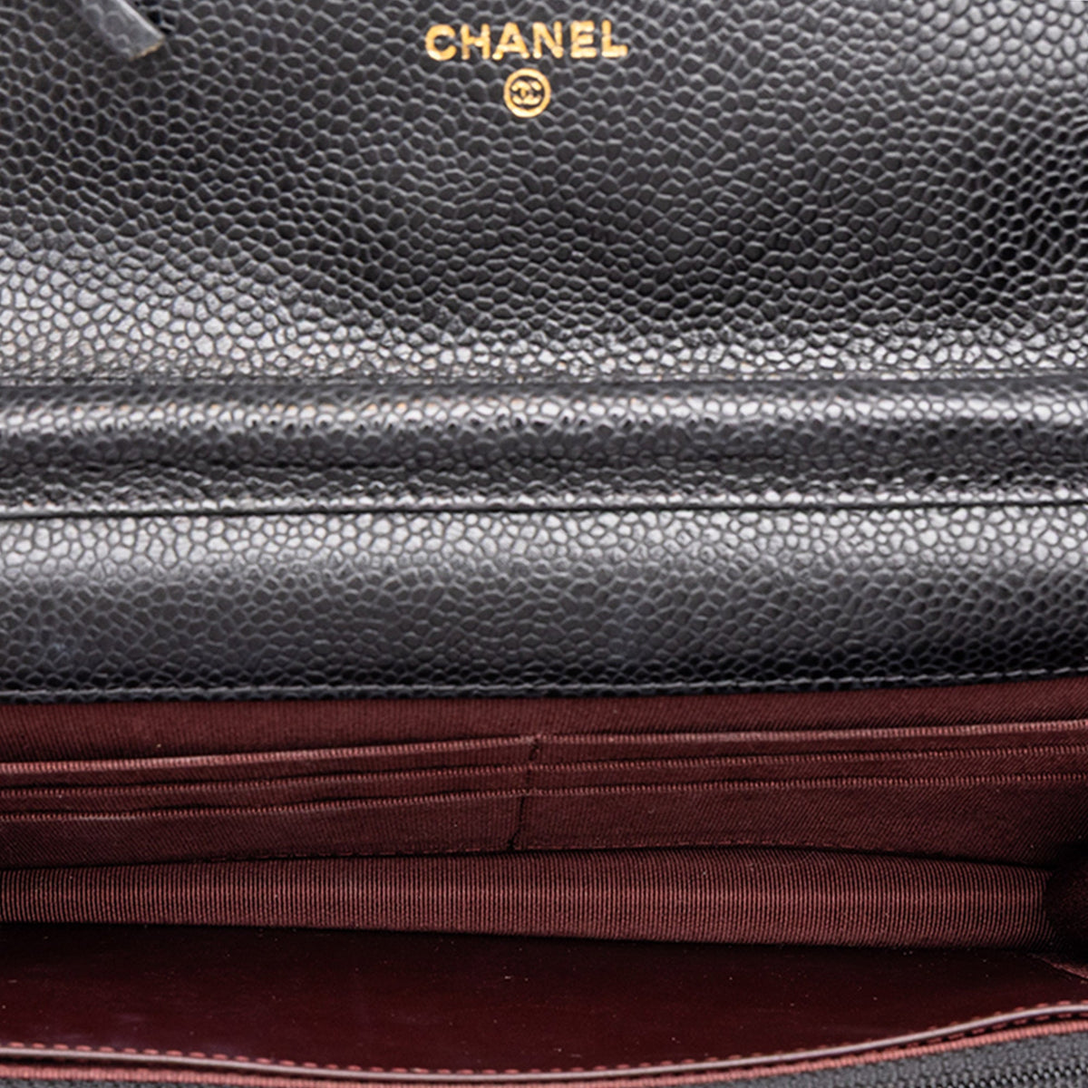 Chanel CC Quilted Caviar Wallet on Chain — Black
