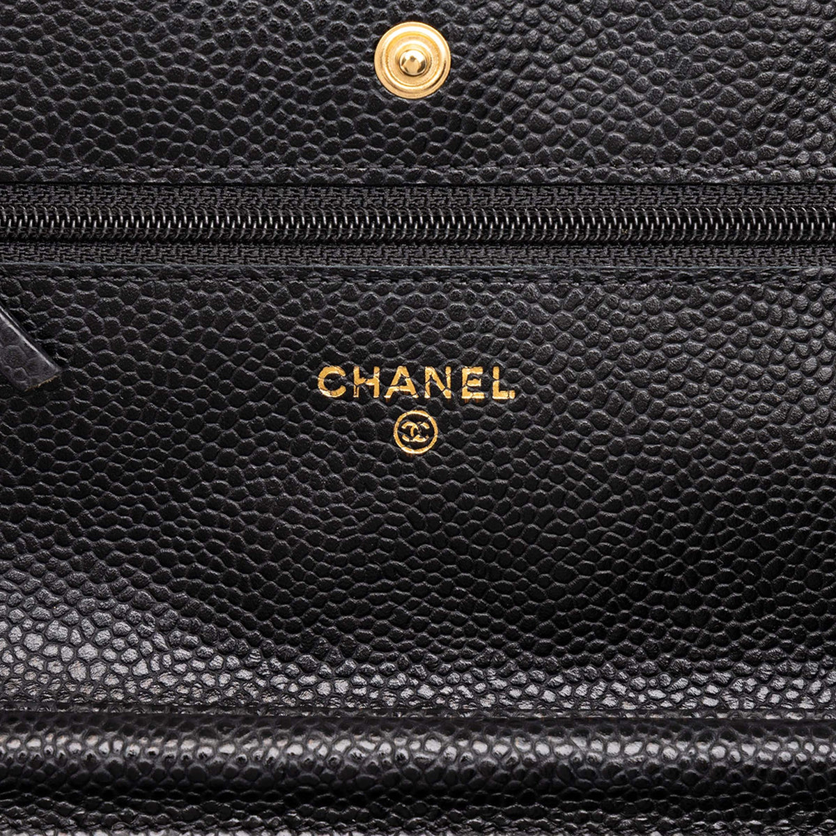 Chanel CC Quilted Caviar Wallet on Chain — Black